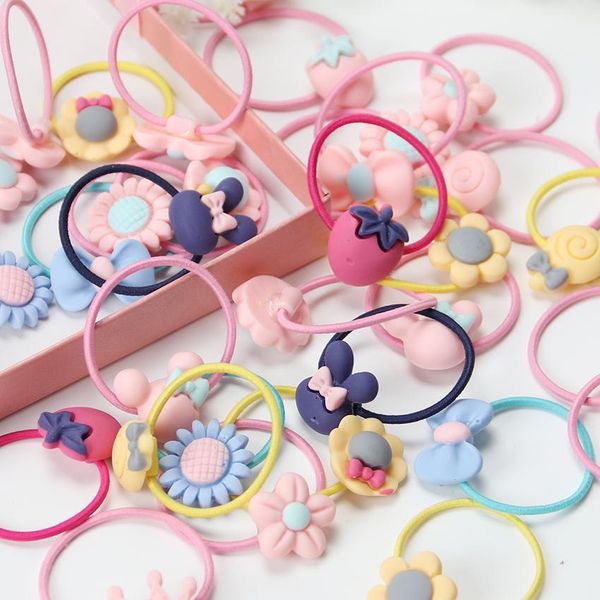 

2021 30 pcs/sets new fashion frosted elastic rubber hair bands girls floral ponytail -holder headband cartoon 5 sets mix wholesale, Slivery;white