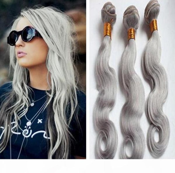 

9a grey human hair weave silver gray hair extensions factory offer peruvian indian malaysian brazilian body wave hair 3 bundles, Black