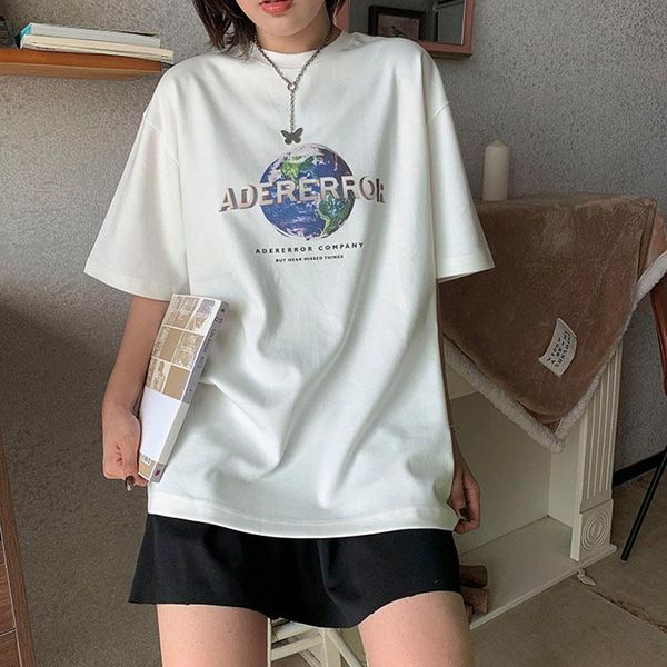 

women's t-shirt 2021ader error loose round neck cotton letters men women wild short sleeves, White