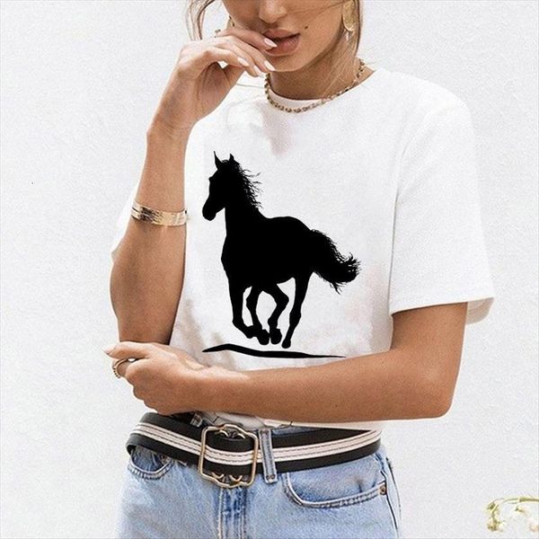 

creative horse print tees women t shirt casual summer short sleeve o neck fashion animals graphics femme, White