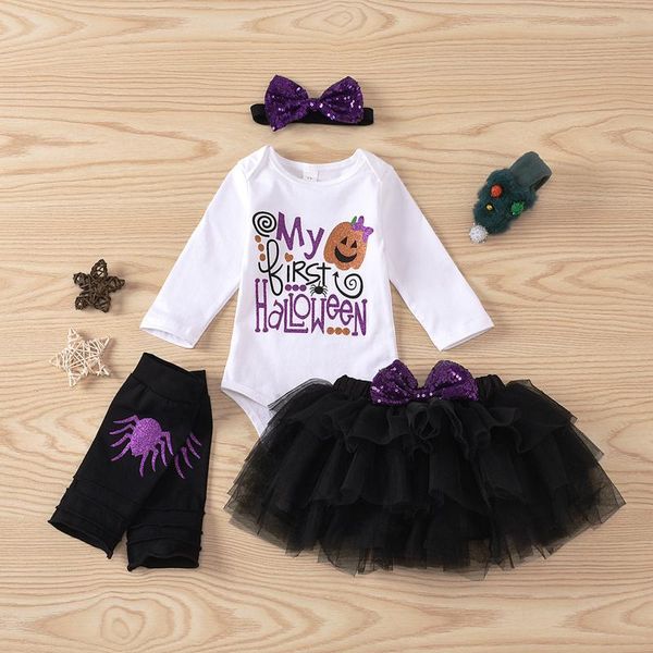 

clothing sets baby girl halloween set infant born my first costume romper solid skirt outfit 0-24 months, White