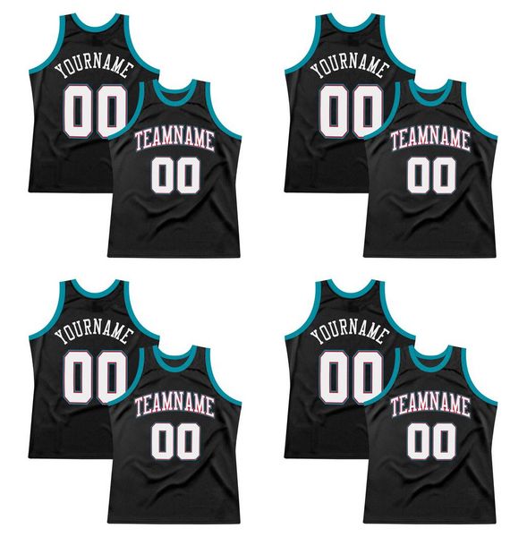 

custom black white-teal authentic throwback basketball jersey