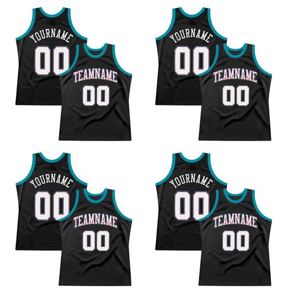 Custom Black White-Teal Authentic Throwback Basketball Jersey