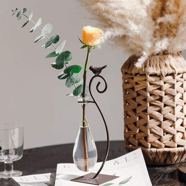 

deskglass flower pot hydroponic vase with home decoration stand, modern creative bird plant container stand