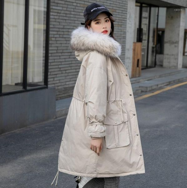 

women's down & parkas winter jacket fashion raccoon fur plus size thick warm women outdoor leisure mid-length cotton, Black