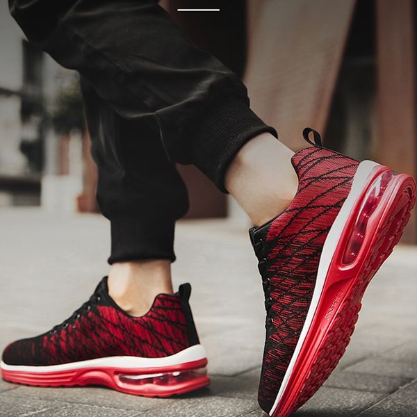 

men breathable casual sneakers outdoor lightweight flying woven air-cushion shoes shock-absorbing footwear zapatillas hombre, Black