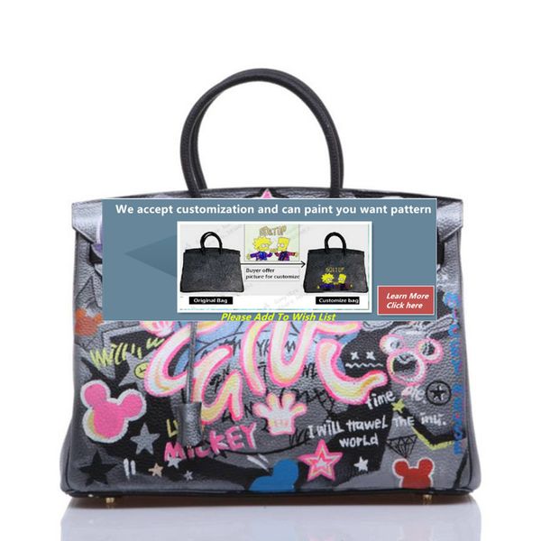 

2020 american graffiti drawn cartoon real leather platinum package buckle handbag multicolored print for new york c0228