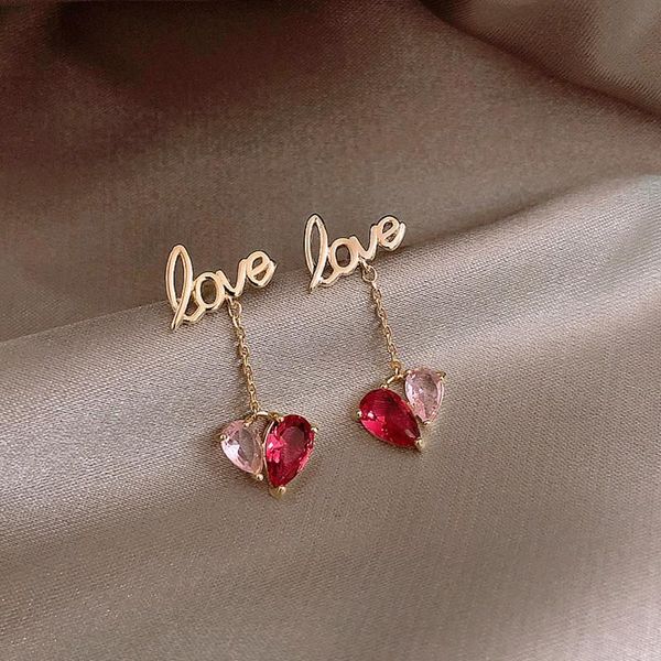 

dangle & chandelier 2021 arrival crystal trendy heart women earrings sweet red love drop jewelry, Silver