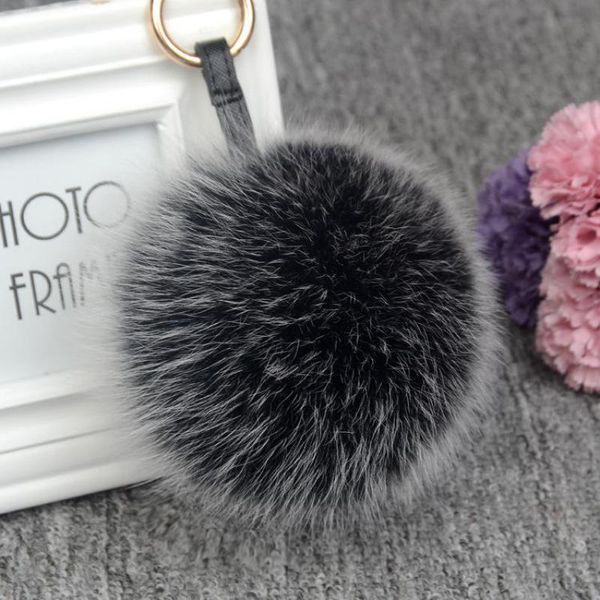 

keychains 13-15cm trendy 100% real big fur pompom ball keychain fluffy keyring handbag car pendant decorat, Silver