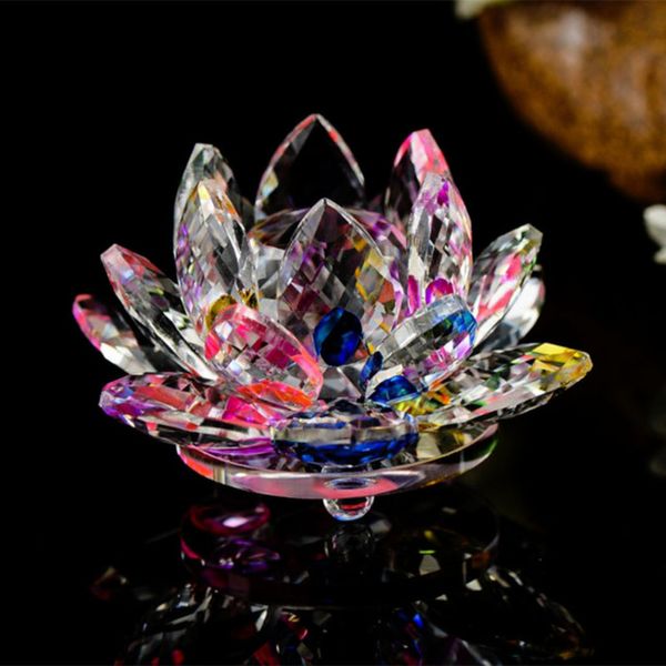 80mm Quartz Cristal Lotus Flor Artesanato De Vidro Vidro Fengshui Ornaments Figurines Home Casamento Partido Decoração Decoração Presentes Lembranças C0220