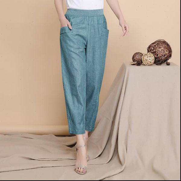 

middle aged lady elastic waist loose casual pants 2021 summer linen harem pants plus size 4xl pocket thin female trousers, Black;white