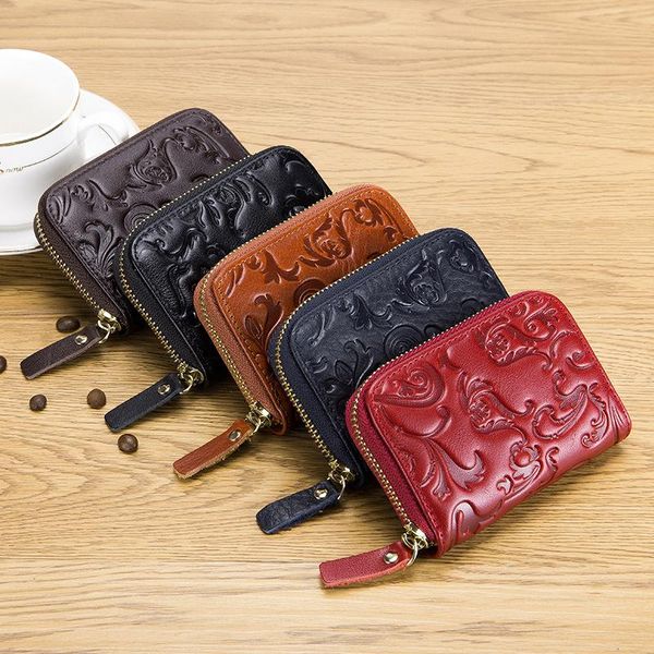 

card holders rfid holder women genuine leather ladies wallet coin purse female business id storage bags, Brown;gray