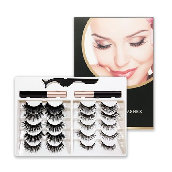 

false eyelashes 10 pair 3d mink magnet eyeliner&magnetic & tweezer set eyelash makeup tool lashes magnetic liquid
