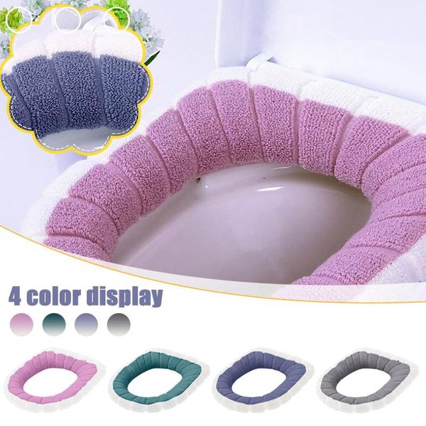 

toilet seat covers pure color soft o-shape pad bidet cover winter warm bathroom washable fittings