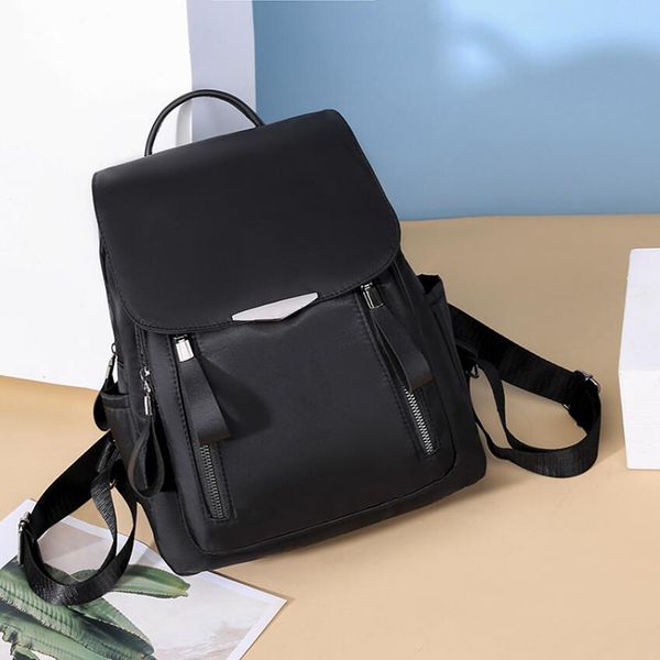 

casual backpack women black waterproof ladies school backpack multi-function small bagpack oxford tote backpack hard handle 210303