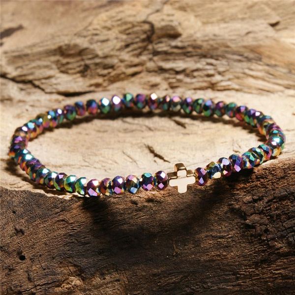 

beaded, strands charm glass beads cross bracelet faith colorful lucky bracelets handmade men women prayer couple jewelry gift, Black