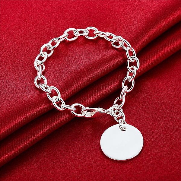 

round medal thick 925 silver plate bracelets size 8 inchs dmsb270,fashion sterling silver plated bracelet jewelry charm bracelets, Golden;silver