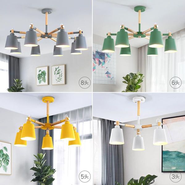 

ceiling chandelier 3/5/6/8 lights living room led chandeliers lighting macaron lamp nordic lights solid wood craft lamps