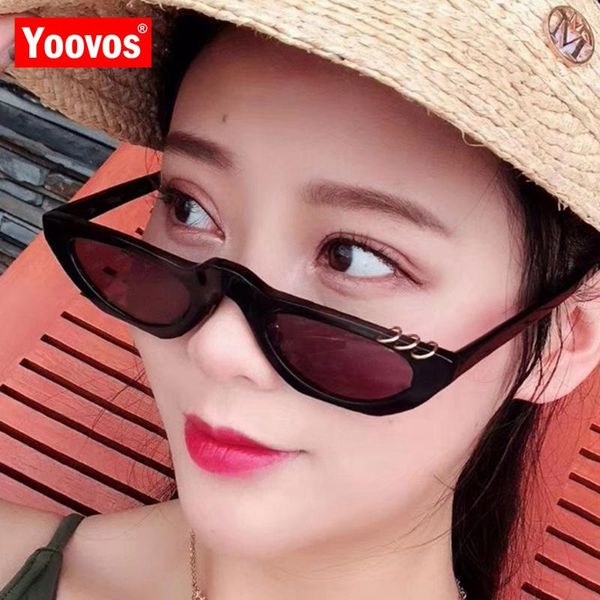

yoovos 2021 vintage cateye women sunglasses small frame sun glasses metal classic female driving eyewear mirror, White;black