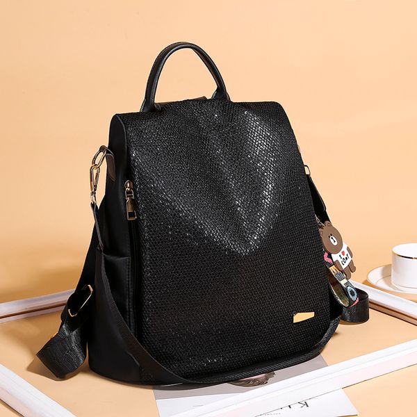 

high capacity women oxford cloth backpacks sequin grid school for teenage girls ladies bagpack travel shoulder bag 210303