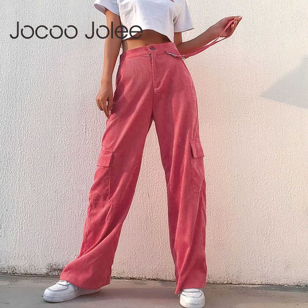 

jocoo jolee high waist cargo pants vintage wide legging trousers casual loose pants women autumn hip hop straight pants 210619, Black;white