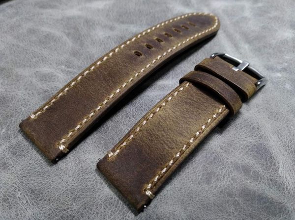 

watch bands handmade get old wristband vintage crazy horse leather belt 20mm 22mm band straps cowhide brown bracelet, Black;brown