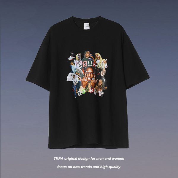 

t shirt tkpa rapper print short sleeve men's and women's high street fashion brand ins loose round neck casual black, White;black