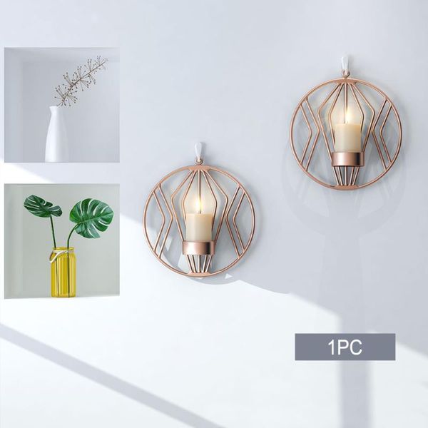 

round modern 3d romantic home decor hanging candlestick wall mounted light bar ornaments iron candle holder geometric