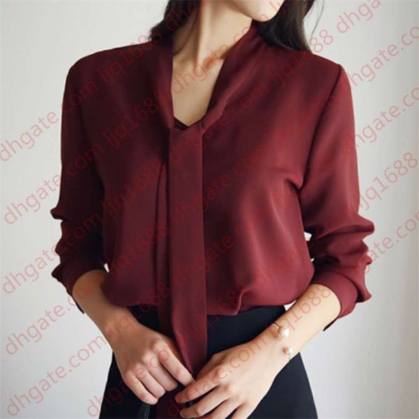 

blusas mujer de moda 2020 bow v-neck office blouse ladies chiffon blouse shirt women long sleeve women a137, White