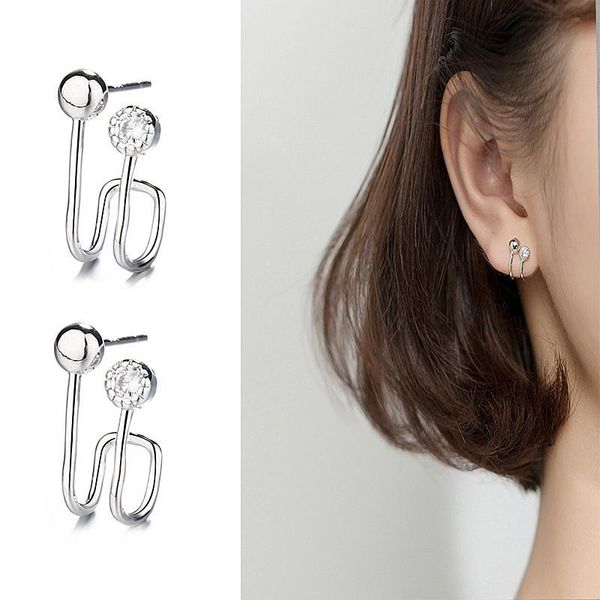 

stud lism 2021 real pure silver simple design 925 sterling notes perforated ear clips for women personality earrings, Golden;silver