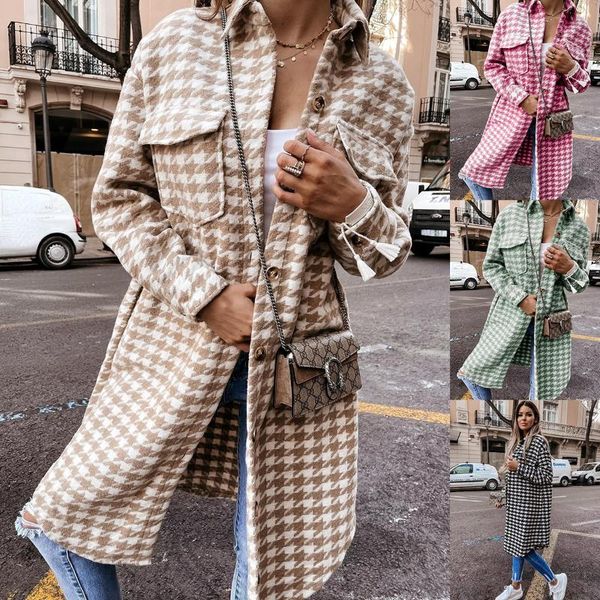 

women's wool & blends plaid printed tweed coat in autumn and winter 2021, Black