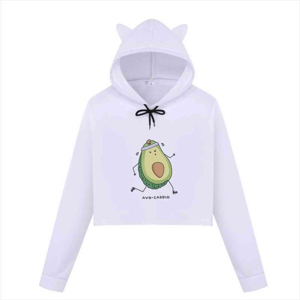 

vegan avocado cartoon print womens sweatshirts sweat femme harajuku kawaii cute crop hoodies kpop fashion long sleeve cropped women, Black