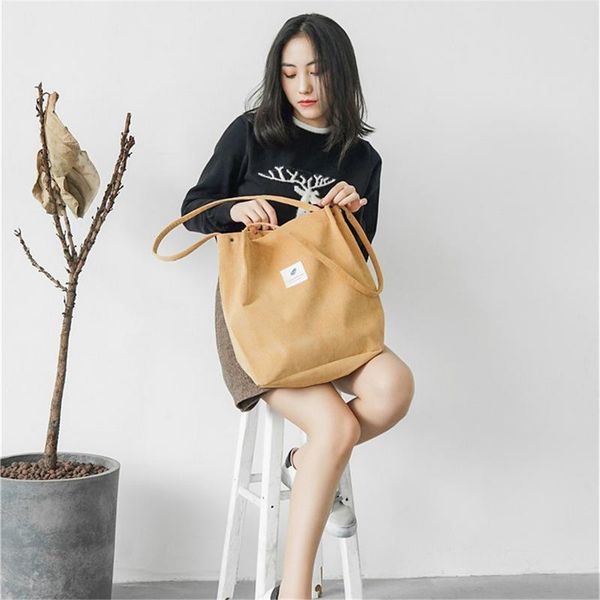 

shopping bags 2021 fashion high-capacity women's corduroy portable ladies casual bag foldable reusable beach storage