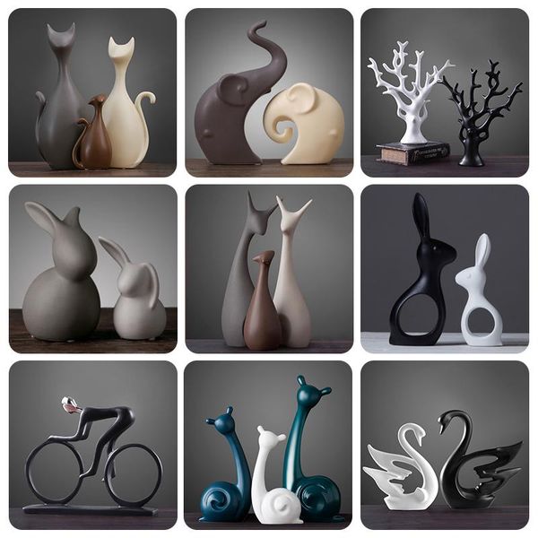 

3-4/pcstable ceramic decorations, porcelain animals, including elephants, cats, deer, rabbits and snails, home decoration crafts