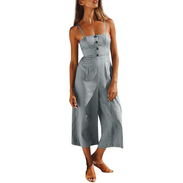 

women's jumpsuits & rompers for women elegant button straps wide leg ladies summer casual sleeveless outwear playsuits trousers 10feb 1, Black;white