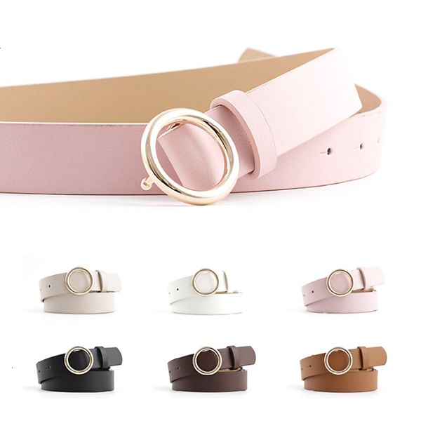 

designer women fashion solid round shape buckle waist belt metal buckle casual pu leather belts ladies leisure dress jeans waistband, Black;brown