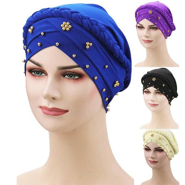 

beanie/skull caps women braid hats muslim stretch turban hat chemo cap head scarf wrap s chapeau femme, Blue;gray