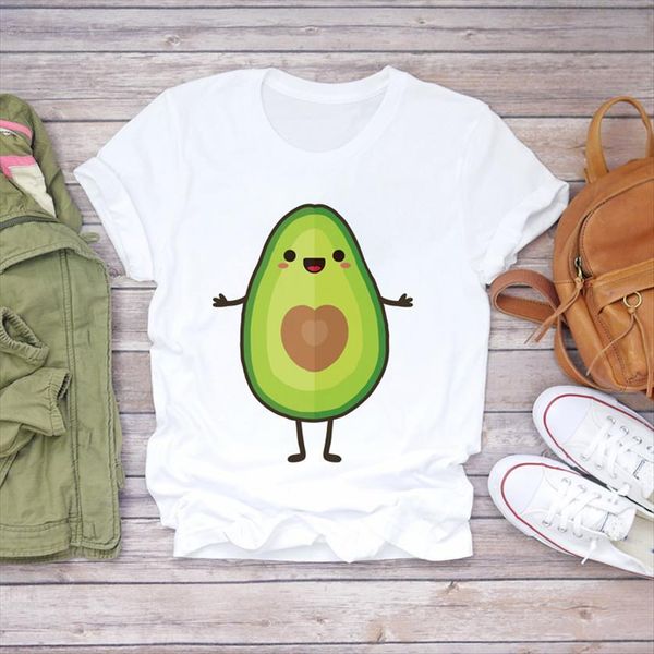 

cartoon avocado fruit funny love womens summer autumn graphic print lady shirt female tee, White