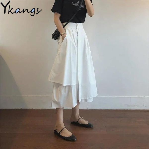 

skirts vintage sweet loose high waist solid wild elegant black pleated preppy style spring summer women korean white long skirt