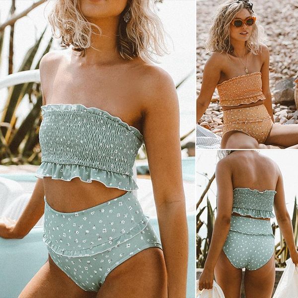 

women's swimwear wrinkle craft bikini tube swimsuit high waist split, White;black
