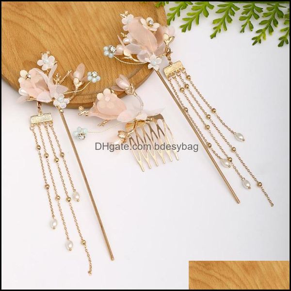 

earrings jewelry sets jewelryearrings & necklace forseven ancient chinese style women girls hanfu dress flower crystal pearls hairpins clips, Silver