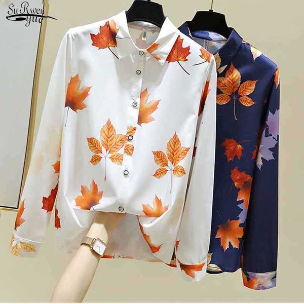 

spring blusas mujer women blouse chiffon office lady turn-down collar floral casual printed button long sleeve 210527, White