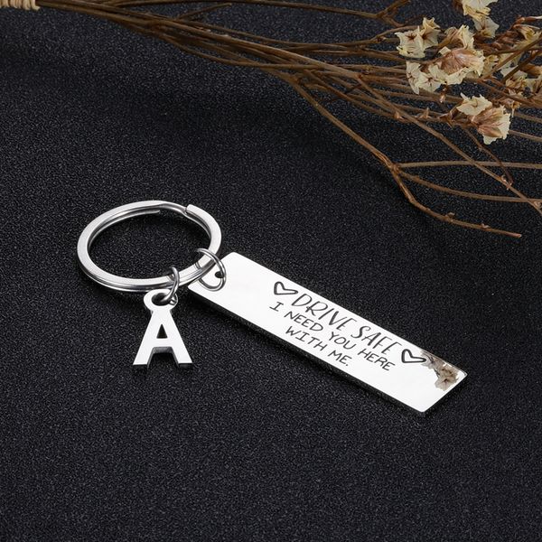 

drive safe handsome i love you couples keychain engraved car key chains lettering a-z keyrings husband boyfriend birthday giftdio chan conta, Slivery;golden