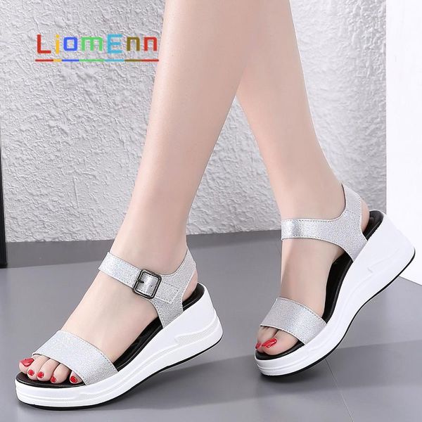 

sandals ladies high heels women summer wedge 2021 fashion luxury korean silver black chunky casual shoes woman