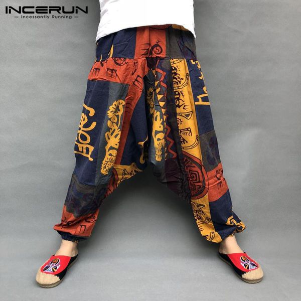 

incerun mens harem pants elastic waist trousers loose printed casual streetwear joggers drop-crotch pants men s-5xl c0222, Black