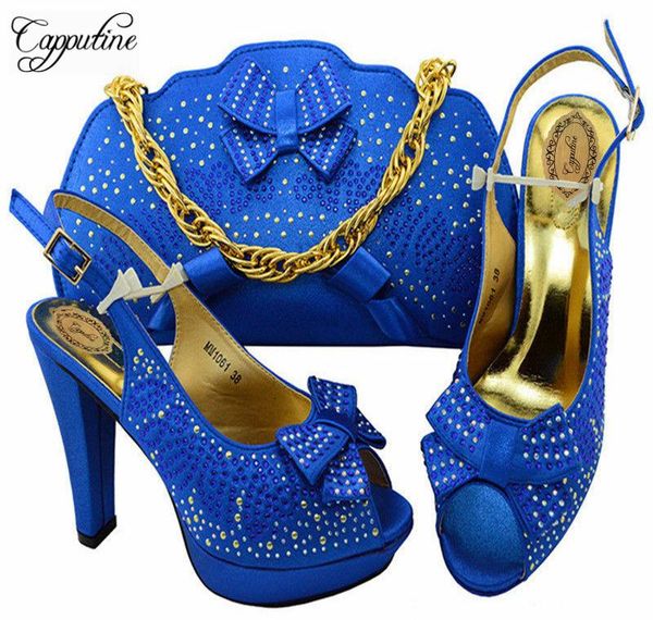 

capputine italian party shoes and matching bag set fashion decorated with rhinestone shoes and purse set mm10612, Black