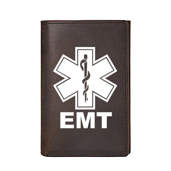 

wallets emt emergency technician men wallet genuine leather printing holder women slim mini short purse, Red;black