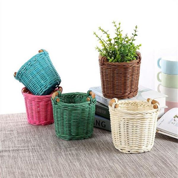 

decorative objects & figurines diy rattan mini wicker baskets weaving storage basket deskorganizer pen holder flowerpots home decor