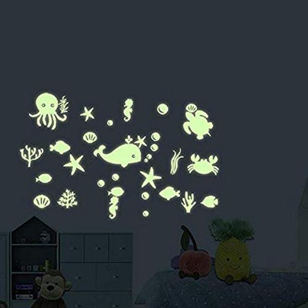 

wall stickers ocean sea fish decals glow in the dark peel diy luminous mural nursery decor home for kids
