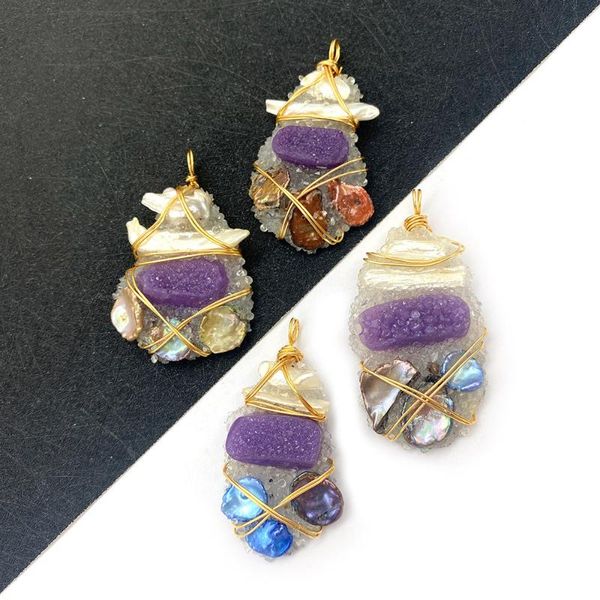 

charms baroque freshwater pearl pendant necklace jewelry amethyst irregular winding diy making accessories charm, Bronze;silver